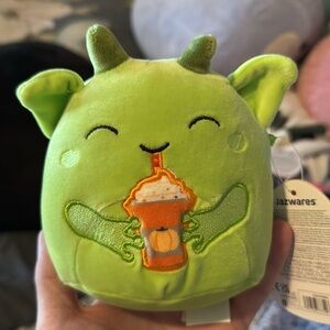 Fitzy the goblin drinking pumpkin latte squishmallow NWT